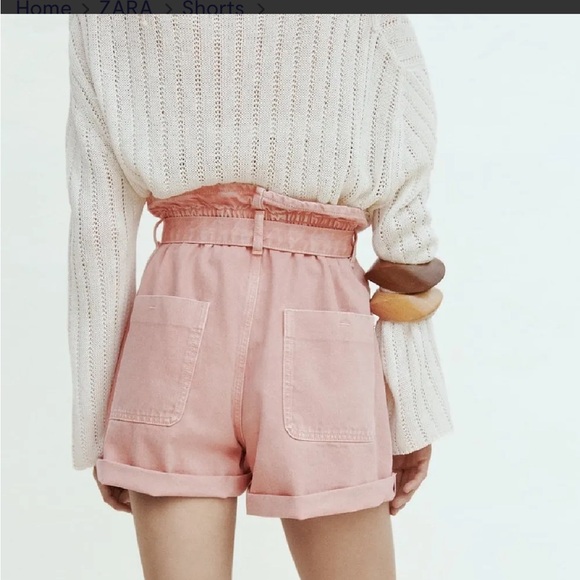 NWT ZARA BAGGY PAPERBAG SHORTS WITH BELT - Picture 2 of 13
